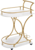 Gold 2-Tier Bar Cart with Wine Rack and Glass Holder Y521738