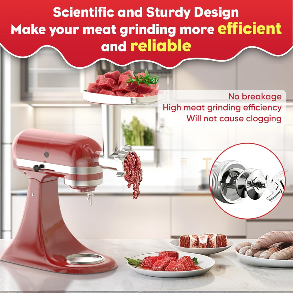 Meat Grinder Attachment for Kitchenaid Stand Mixers with 4 Grinding Plates, 3 Sausage Stuffer Tubes, 2 Grinding Blades B21340