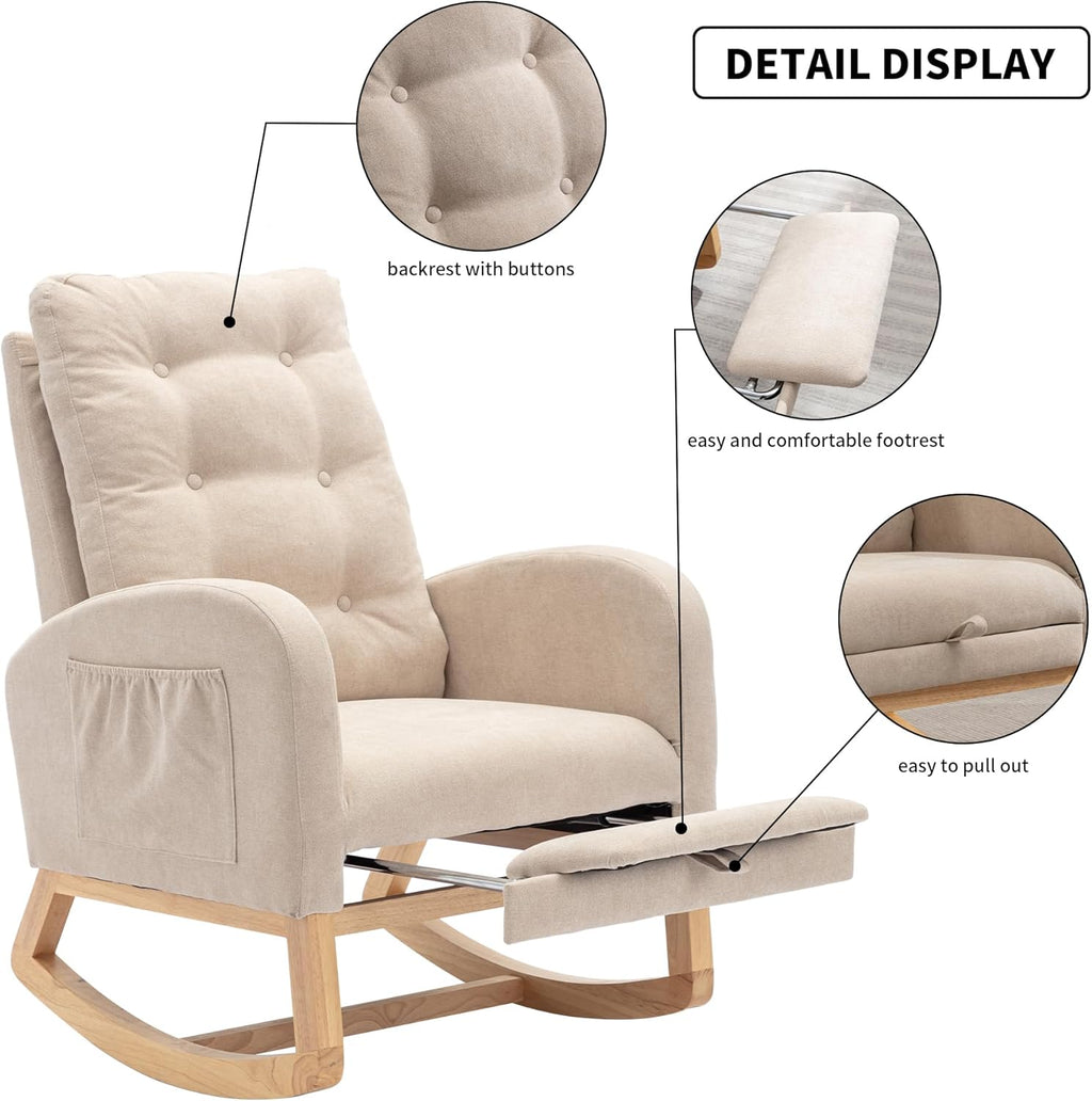 Beige Upholstered Rocking Chair Set of 1 R368