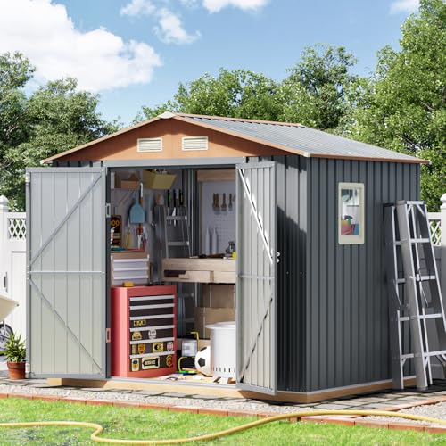 Compact Metal Tool Shed with Lockable Door (Matte Gray) I2287