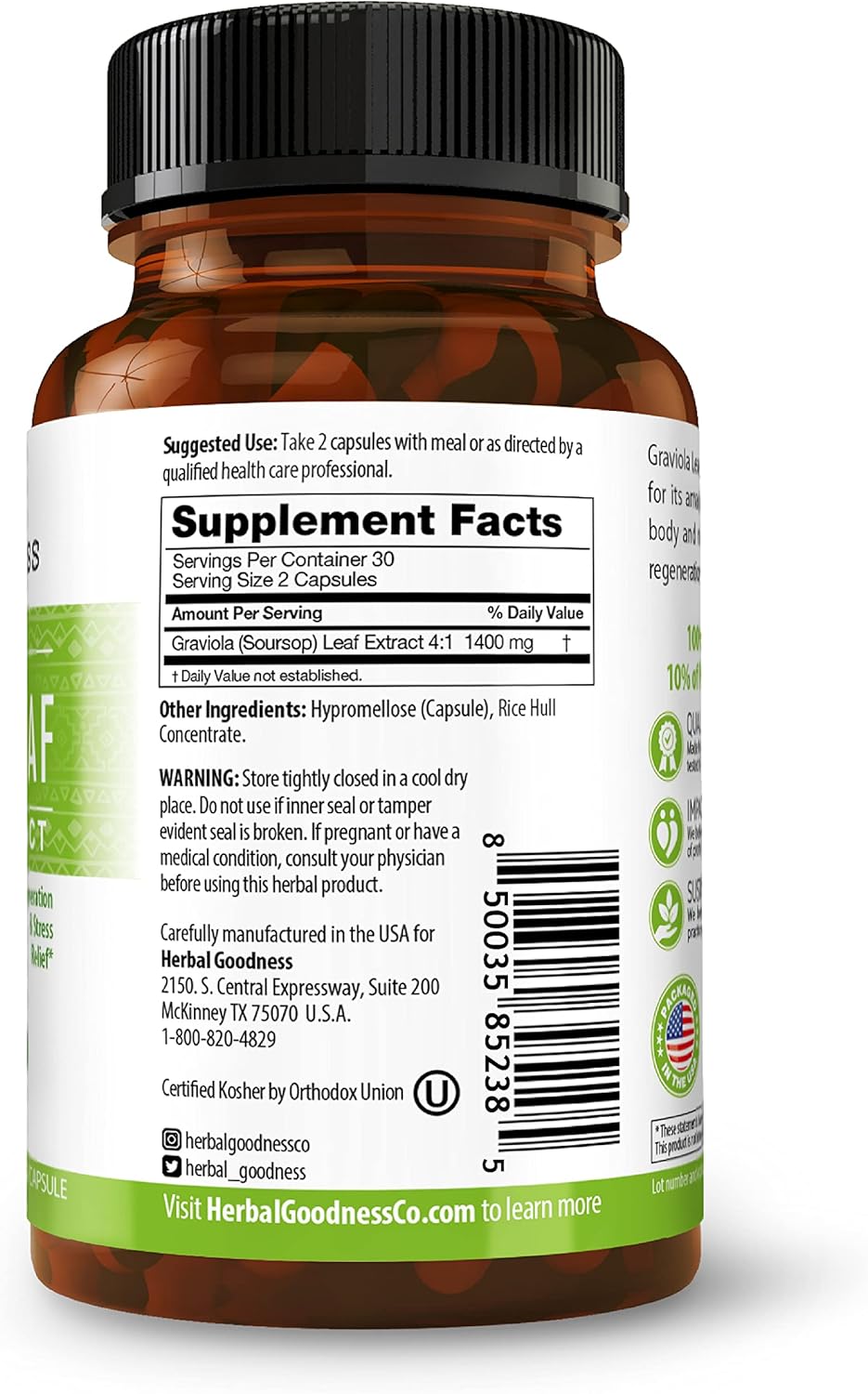 Graviola Soursop Capsules 60ct 700mg Per Serving F7948