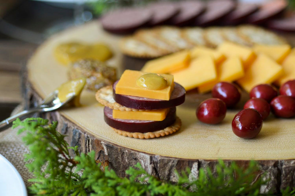 Handpicked Meats Cheese Gift Basket Collection Featuring Summer Sausage, Mustard Variety, Crackers, and Chocolate Cherries H644531