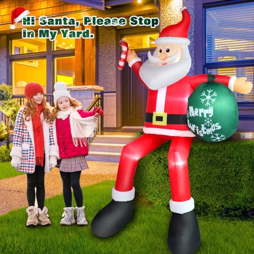 7 FT Christmas Inflatable Santa Claus with Green Gift Bag Built-in LED Lights V16053