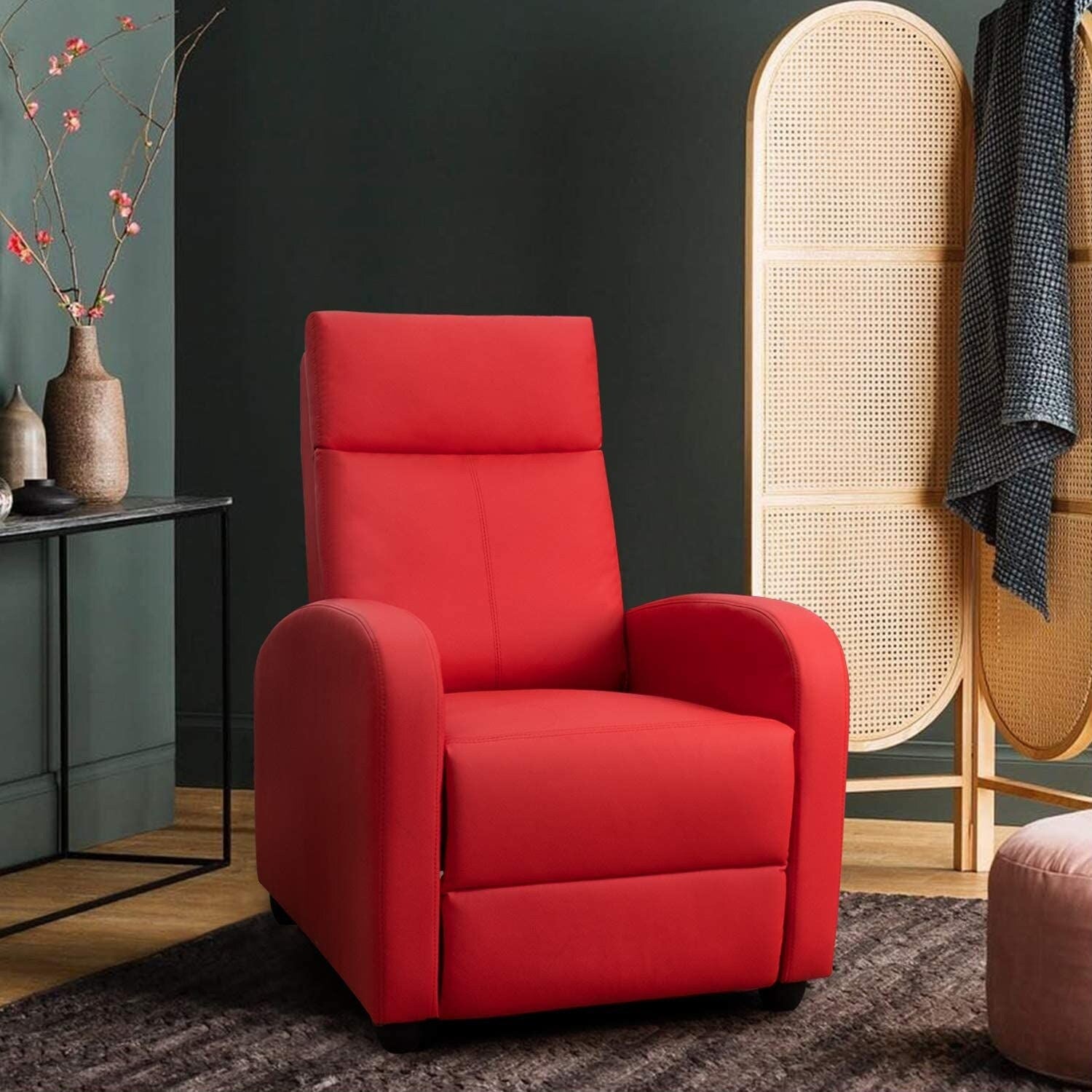 Red PU Leather Single Recliner Sofa E906524