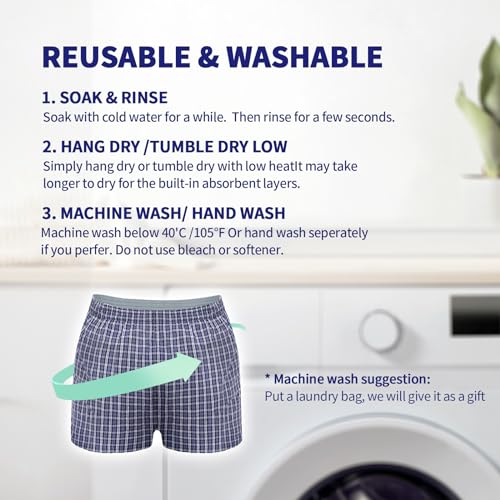 2 Pack Reusable Leak Proof Boxer Briefs with Front Fly, L P19654