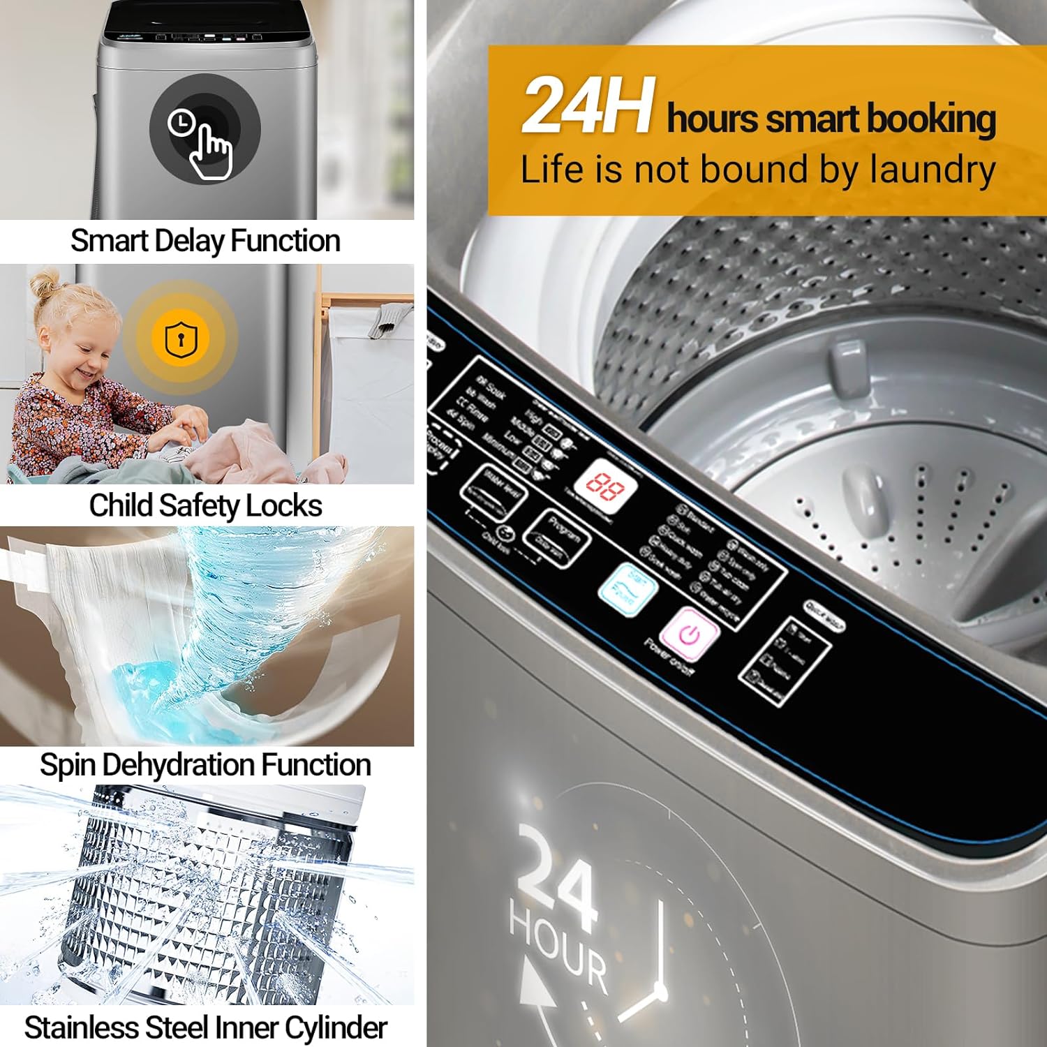 Grey Portable Compact Washing Machine with Led Display L157909