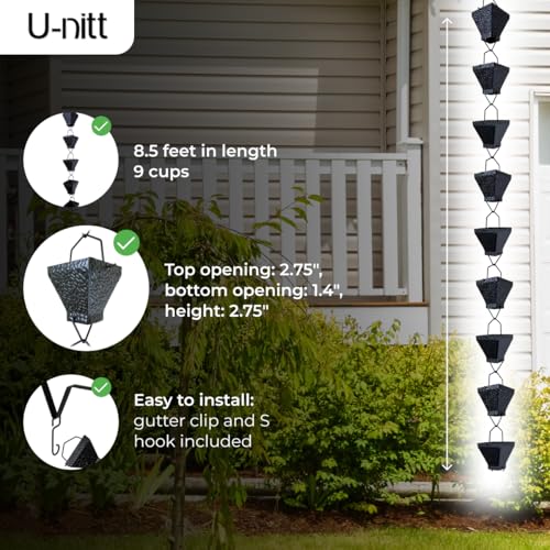 8.5 FT Metal Black Rain Chain with Square Cups V801