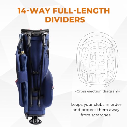 14 Way Dividers Golf Stand Bag Lightweight with Multiple Pockets, Dual Strap and Rain Cover Hood R602896