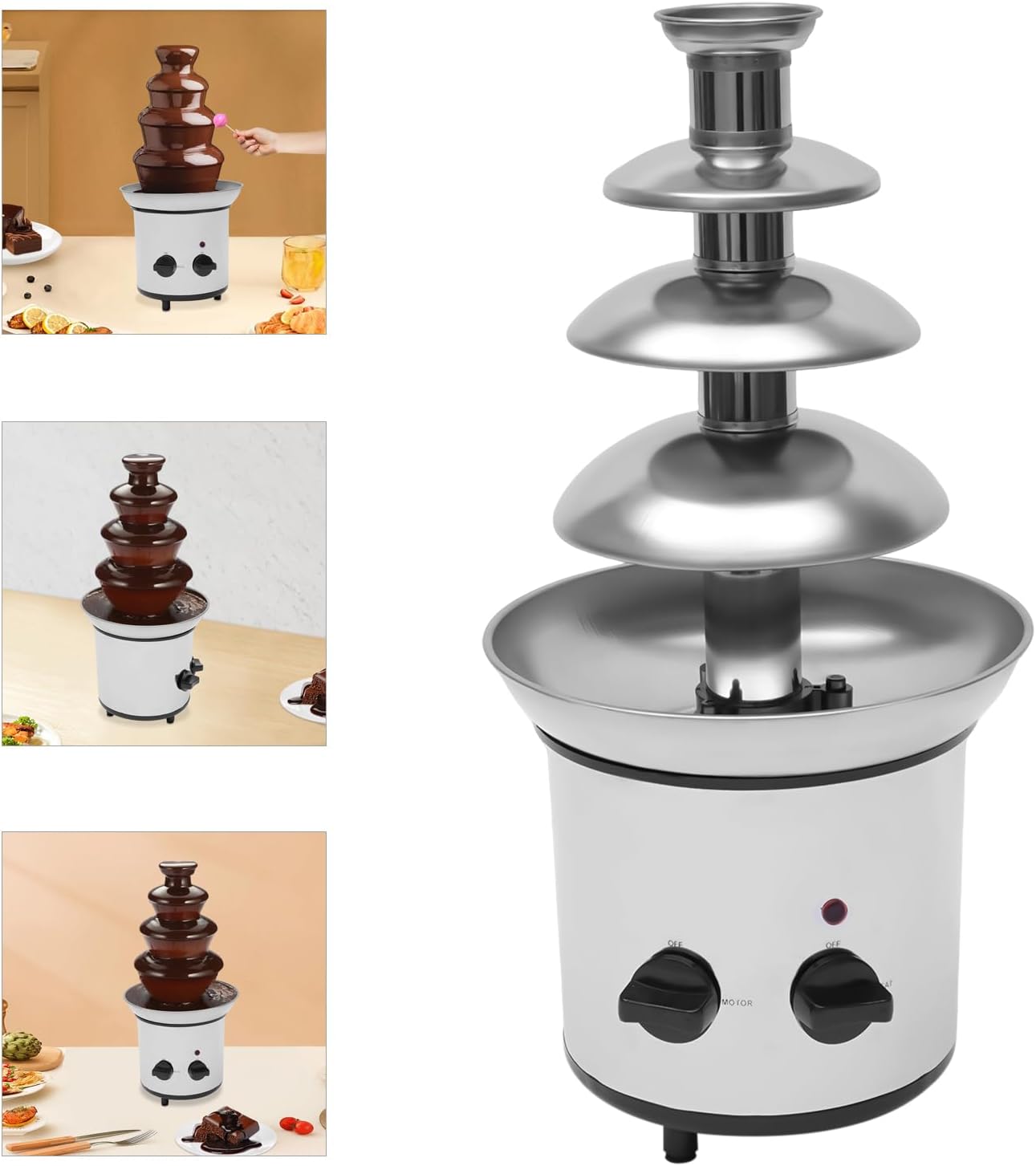 Stainless 4 Tier Electric Chocolate Fondue Fountain Machine 18.5-Inches Tall I82608