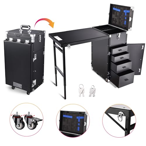 Black Rolling Manicure Table with 4 Drawers O75887