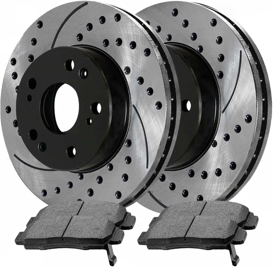 8pcs Ceramic Brake Pad Sets 4pcs Drilled and Slotted Rotors Kit Black W389330
