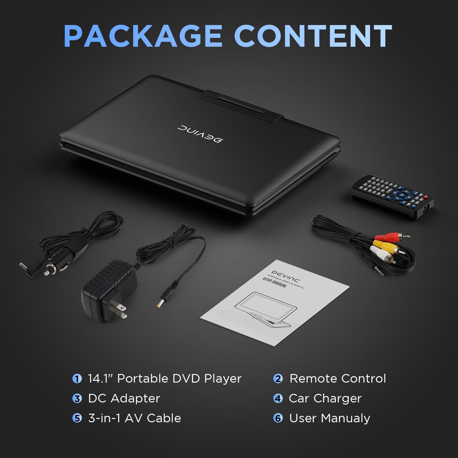 16.9" Portable DVD Player with 14.1" HD Screen, Rechargeable Battery, Dual Speakers L4970