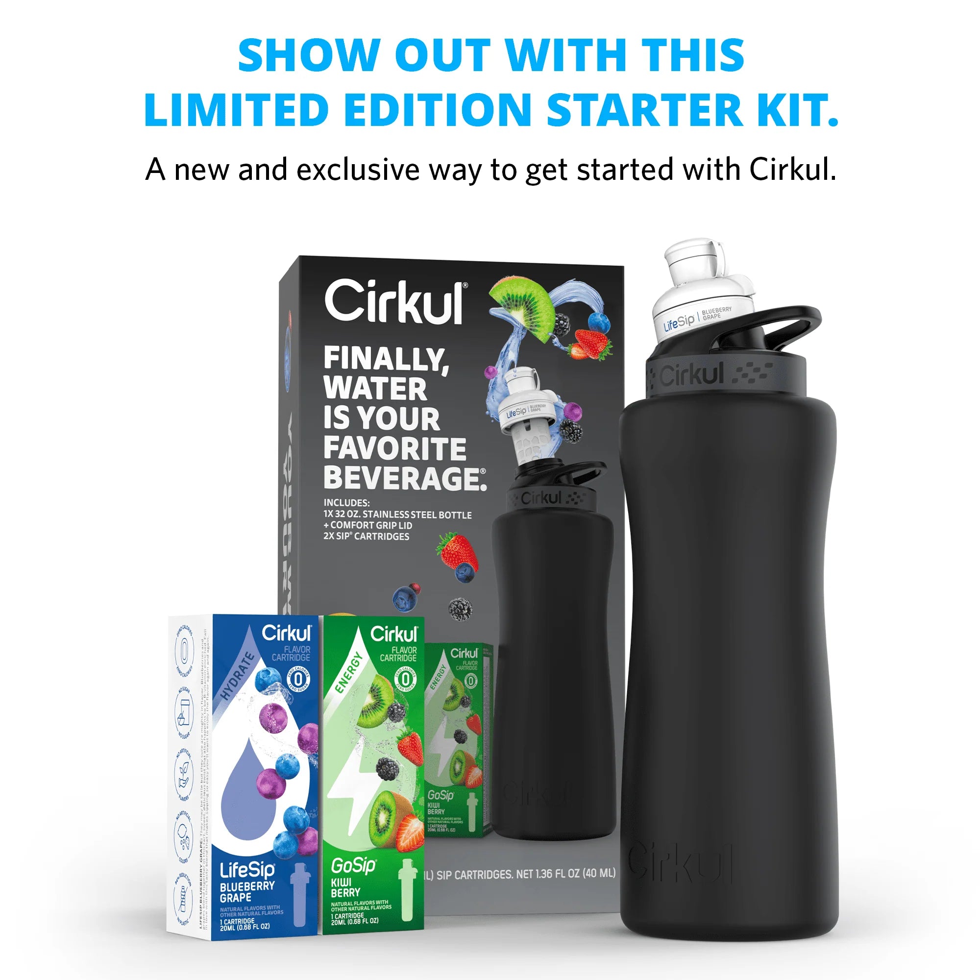 32oz Rose Gold Stainless Steel Water Bottle Starter Kit with Lid and 2 Flavor Cartridges Z20781