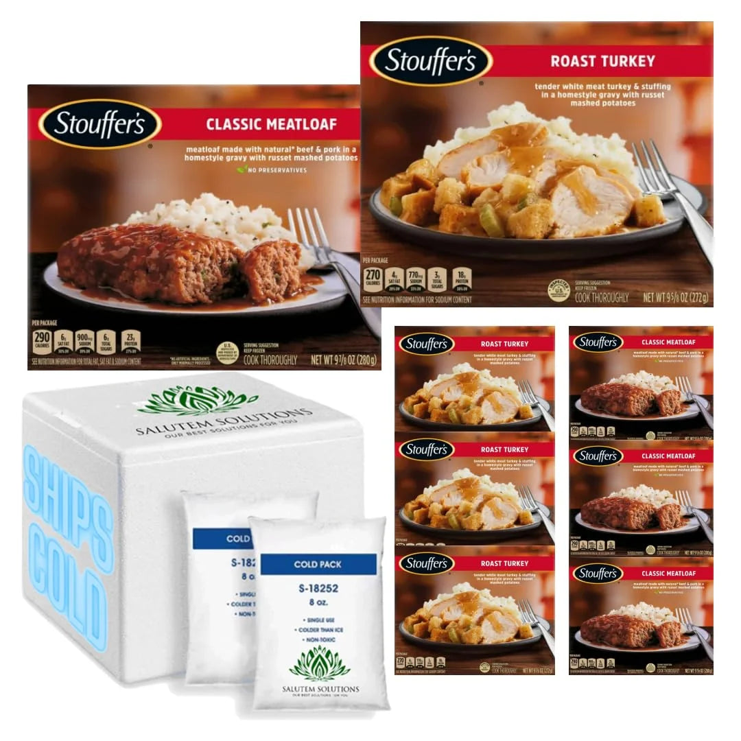 9.875 oz Ketchup Glazed Meatloaf Meal and 9.625 oz Roast Tender White Turkey Frozen Meal Pack of 8 U287