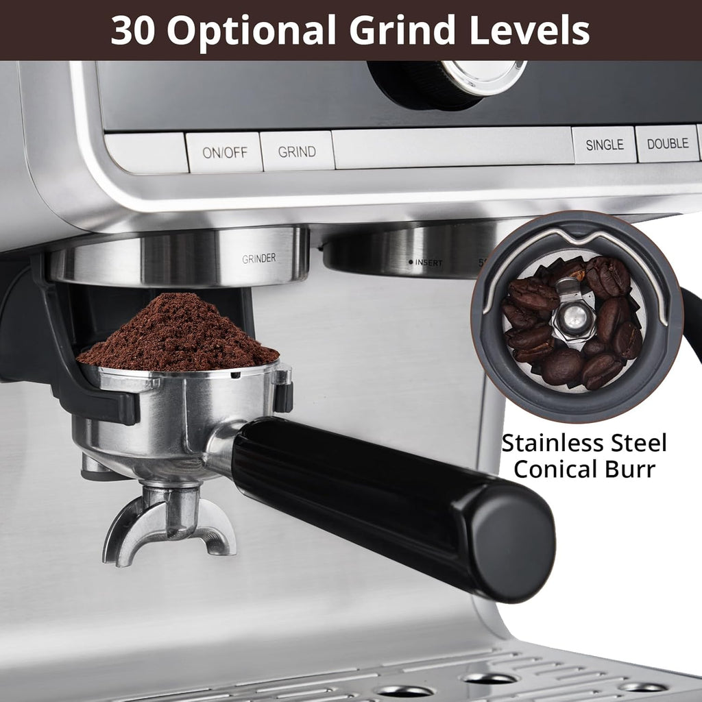 Stainless Steel Espresso Machine 20 Bar Pressure with Milk Frother 2.8l Water Tank G3302