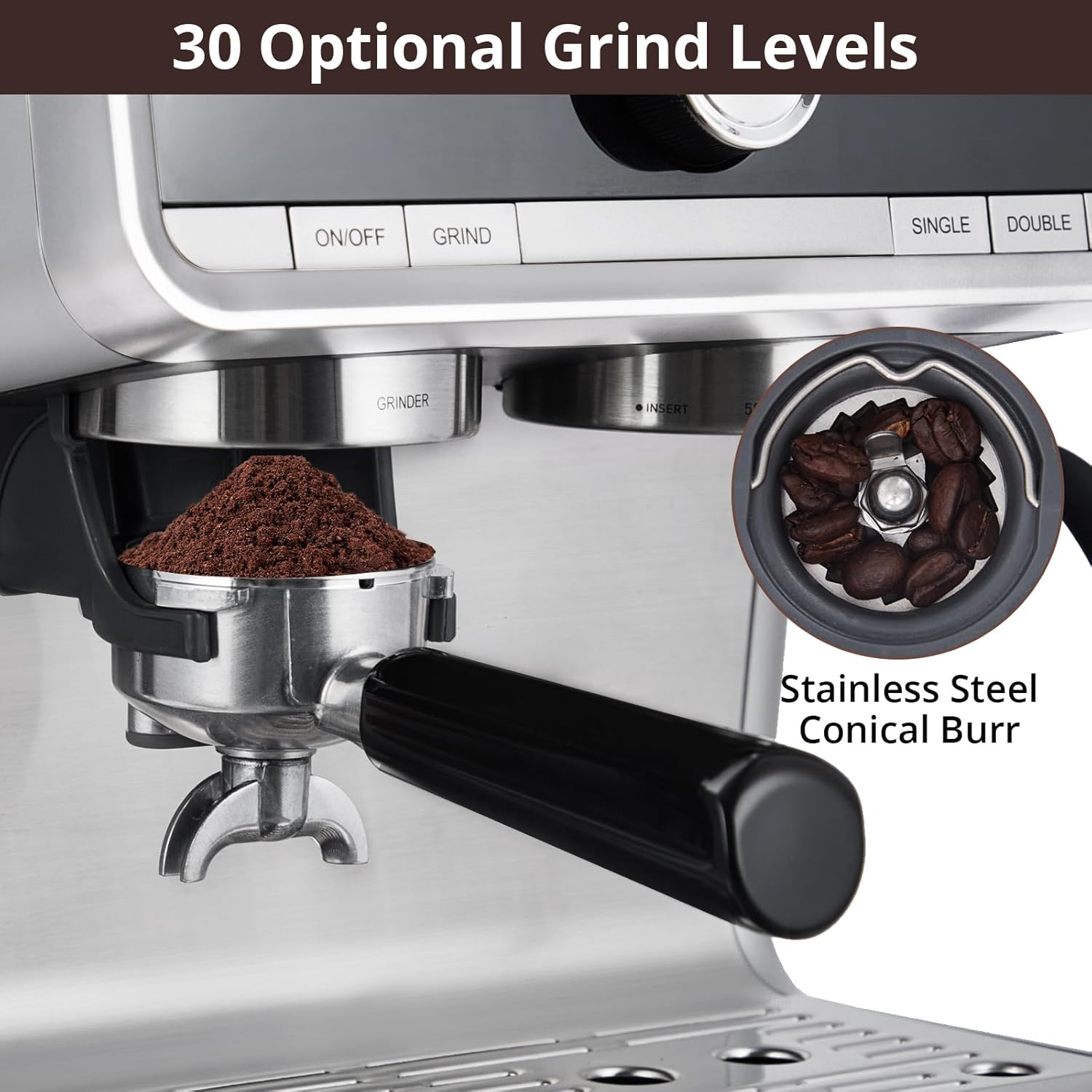 Stainless Steel Espresso Machine 20 Bar Pressure with Milk Frother 2.8l Water Tank G3302
