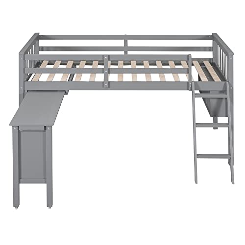 White Full Size Low Loft Bed with Desk and Chair P95809
