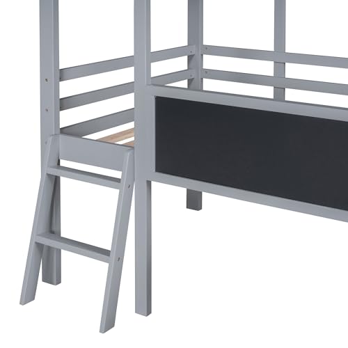 White Twin Low Loft Bed with Slide and Storage Shelves A880