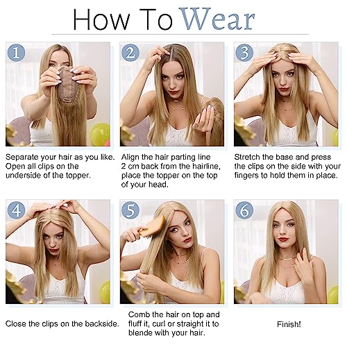 Dark Blonde 18 Inch Real Human Hair Silk Base Clip In Topper Hairpieces U169854