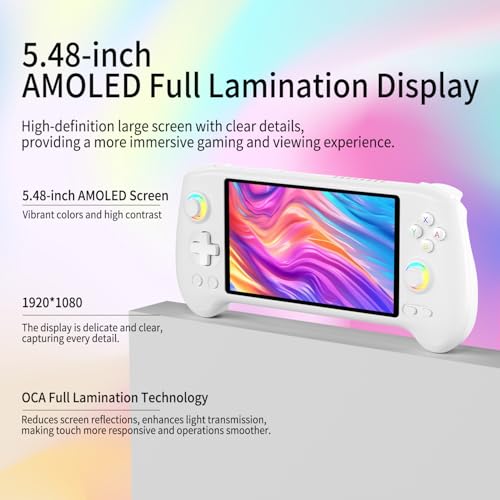 Handheld Retro Gaming Console 5.48” AMOLED Display Android 14 8K TV Output Portable Video Game Console White 512G Y2120