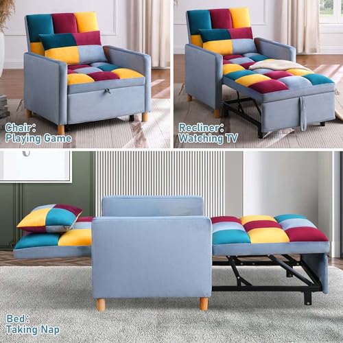 Grey 3 in 1 Convertible Folding Sofa Chair with Pillow Z28699