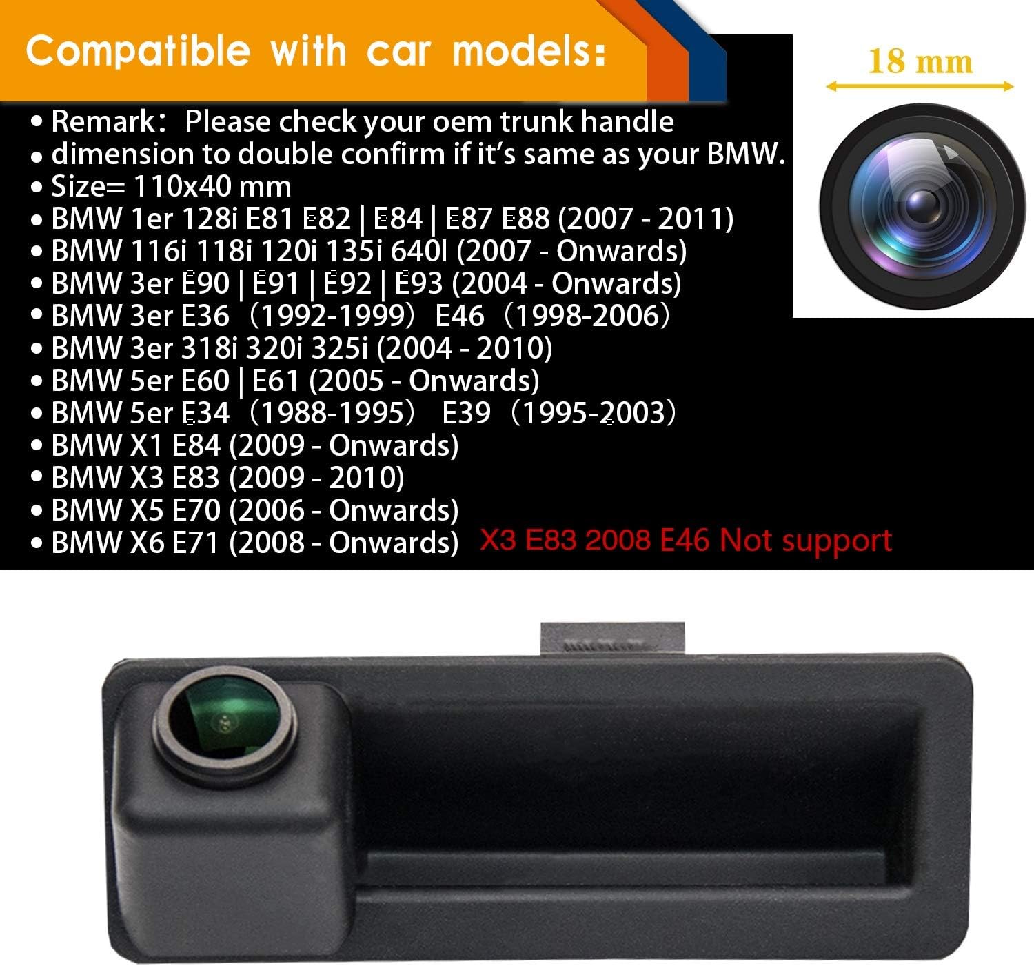 Rear Reversing Backup Camera License Plate Camera Night Vision IP68 Waterproof W824
