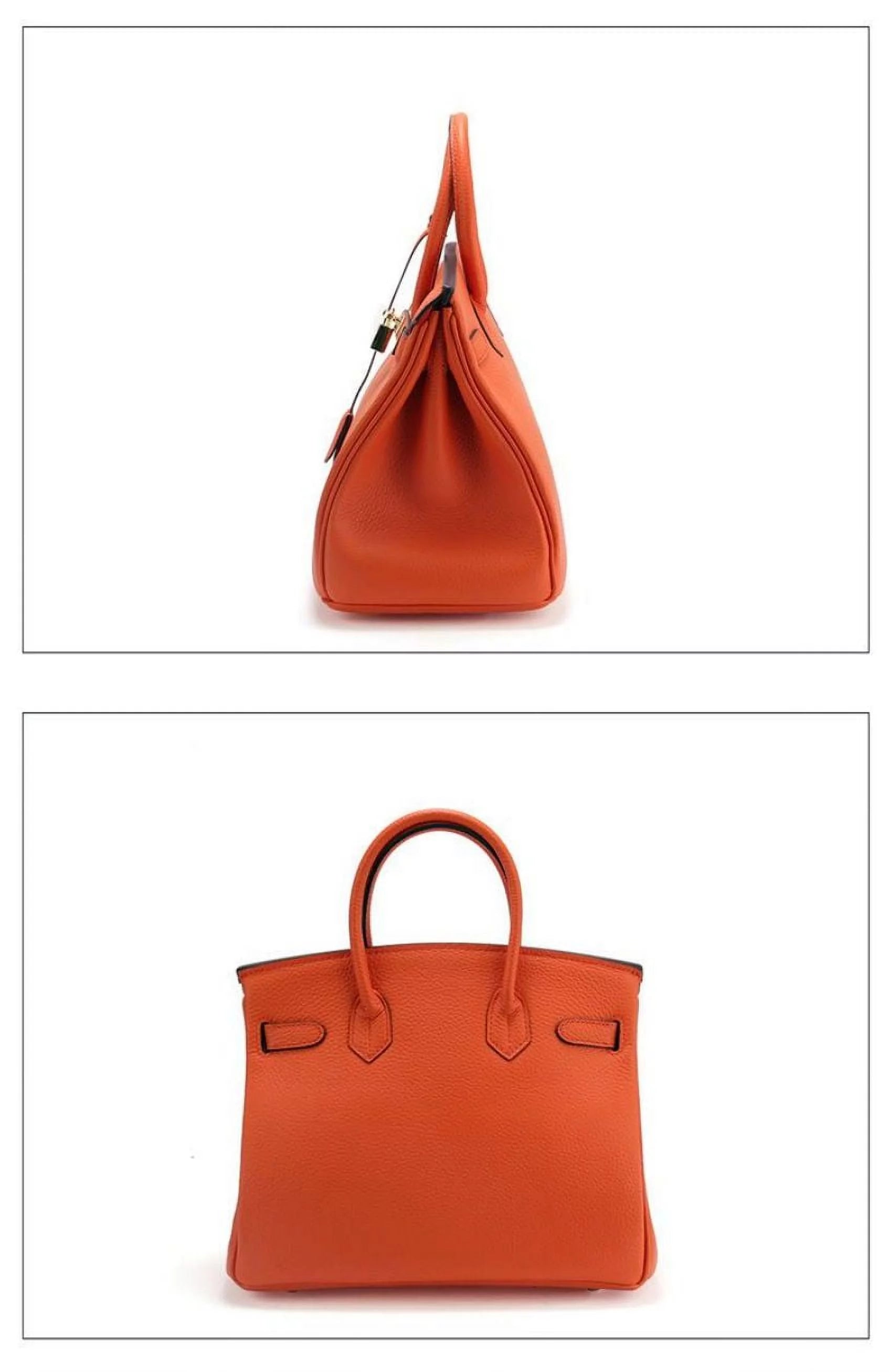 Genuine Leather Tote Shoulder Bag Orange U410