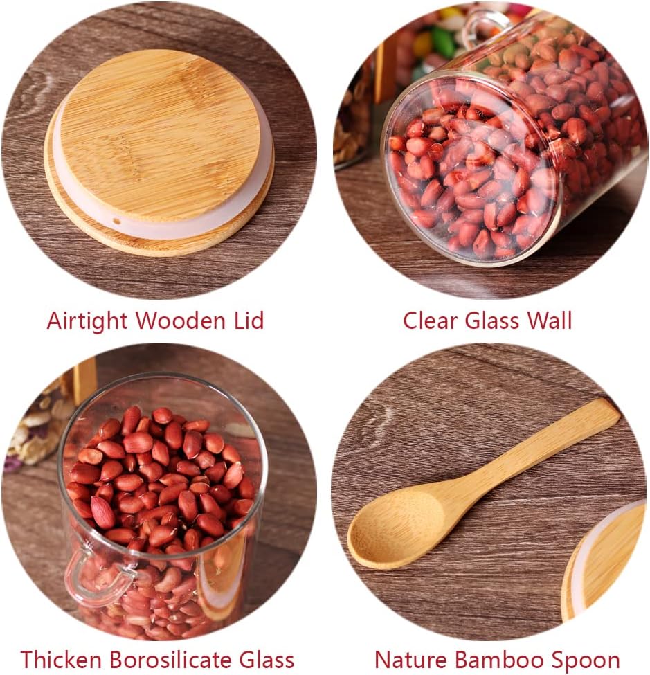 17 OZ Glass Containers with Bamboo Lids and Wooden Spoons (6 Pack) N4891