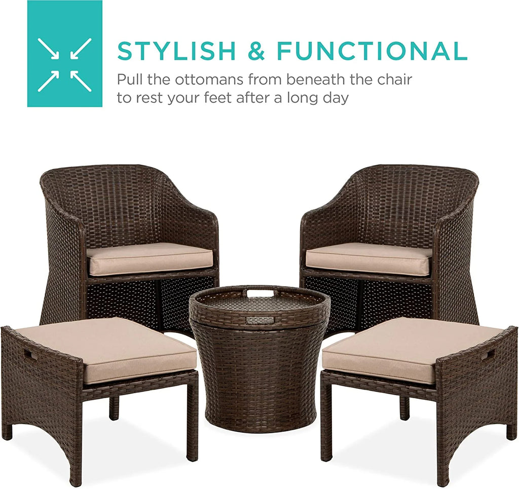5-Piece Wicker Outdoor Patio Furniture Set with Storage Table I703861