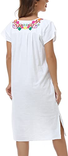 Women Mexican Embroidered Long Maxi Boho Floral Summer Short Sleeve Dress J3611