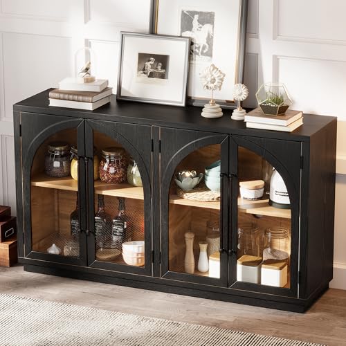 Navy Blue 60-Inch Glass Doors Sideboard with Adjustable Shelves U252