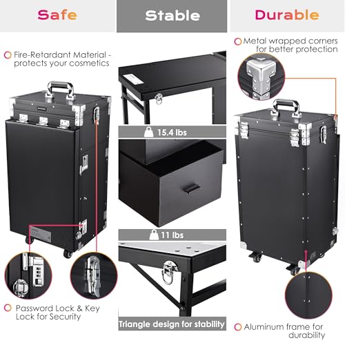 Black Rolling Manicure Table with 4 Drawers O75887