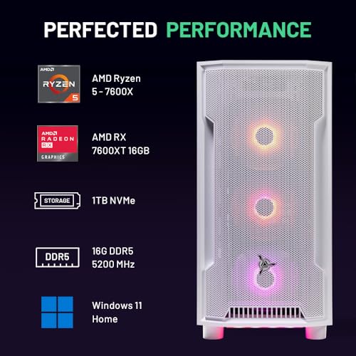 White Gaming PC Desktop, AMD Ryzen 5 3600 3.6GHz, 3060 12GB, 16GB DDR4 3200, 1TB SSD, 600W Gold PSU, Windows 10 Home 64-bit, AC WiFi Q318365