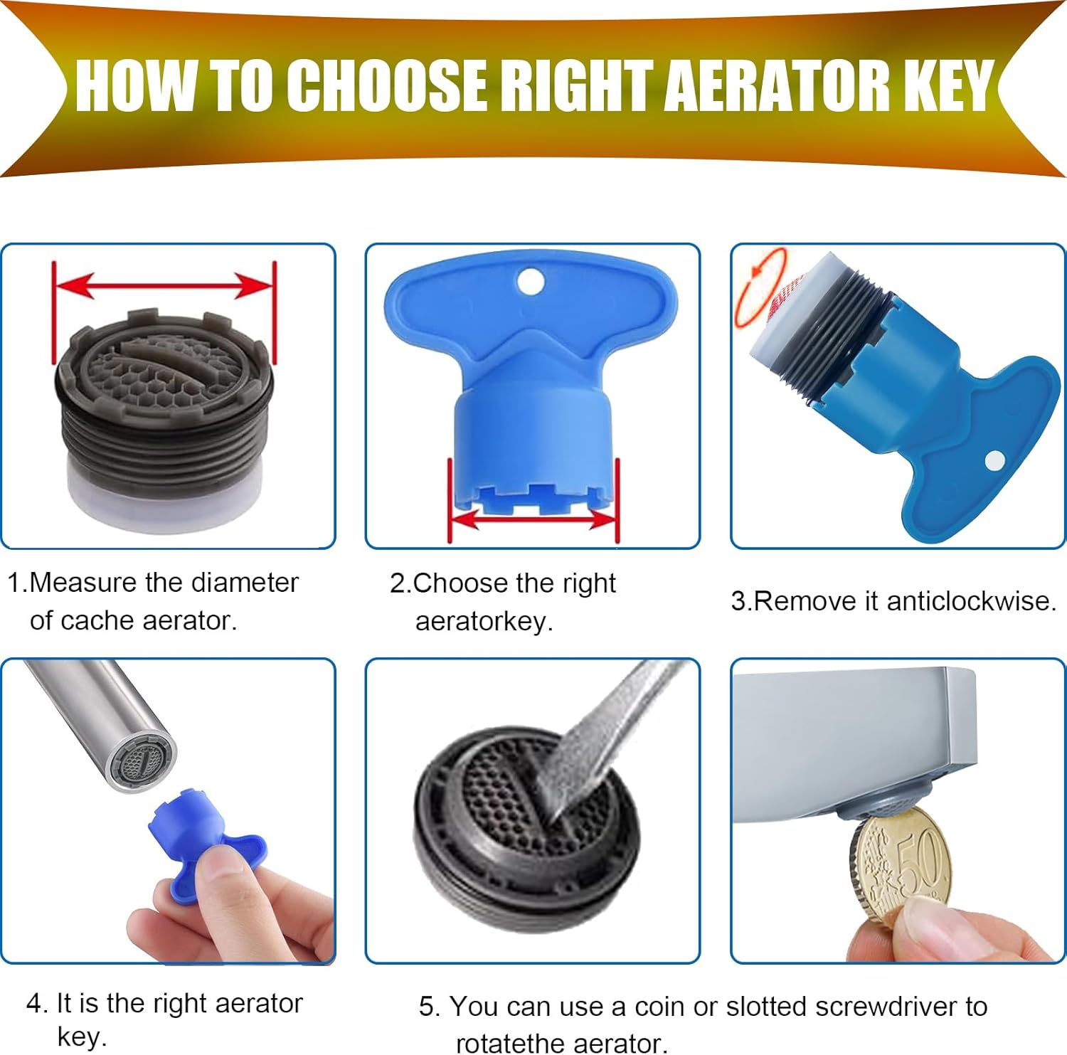 12PCS Faucet Aerator Key Removal Wrench Replacement Inserts G574398