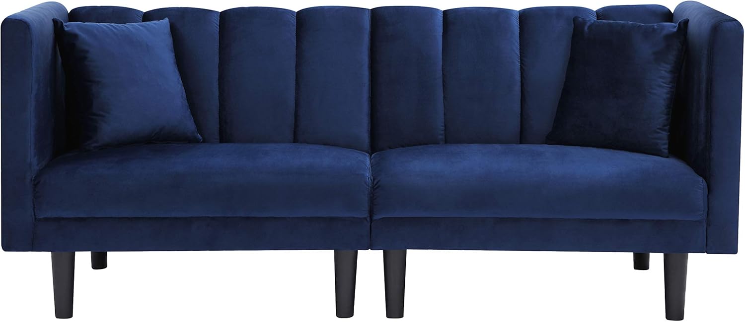 Navy Blue Velvet Tufted Futon Sofa Z75782