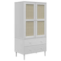 White Solid Pine Wood Wardrobe with Rattan Look Design N5729