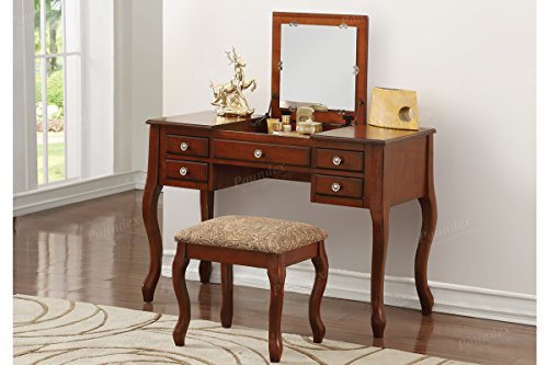 Cherry Flip Up Mirror Vanity Set with Stool U65848
