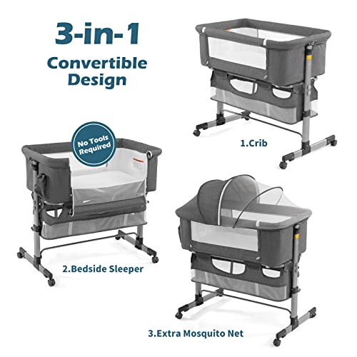 Deep Grey 3 in 1 Baby Bassinet with Breathable Net D338793