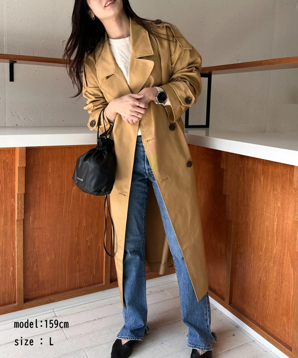 Oversized Double-Breasted Long Trench Coat X143