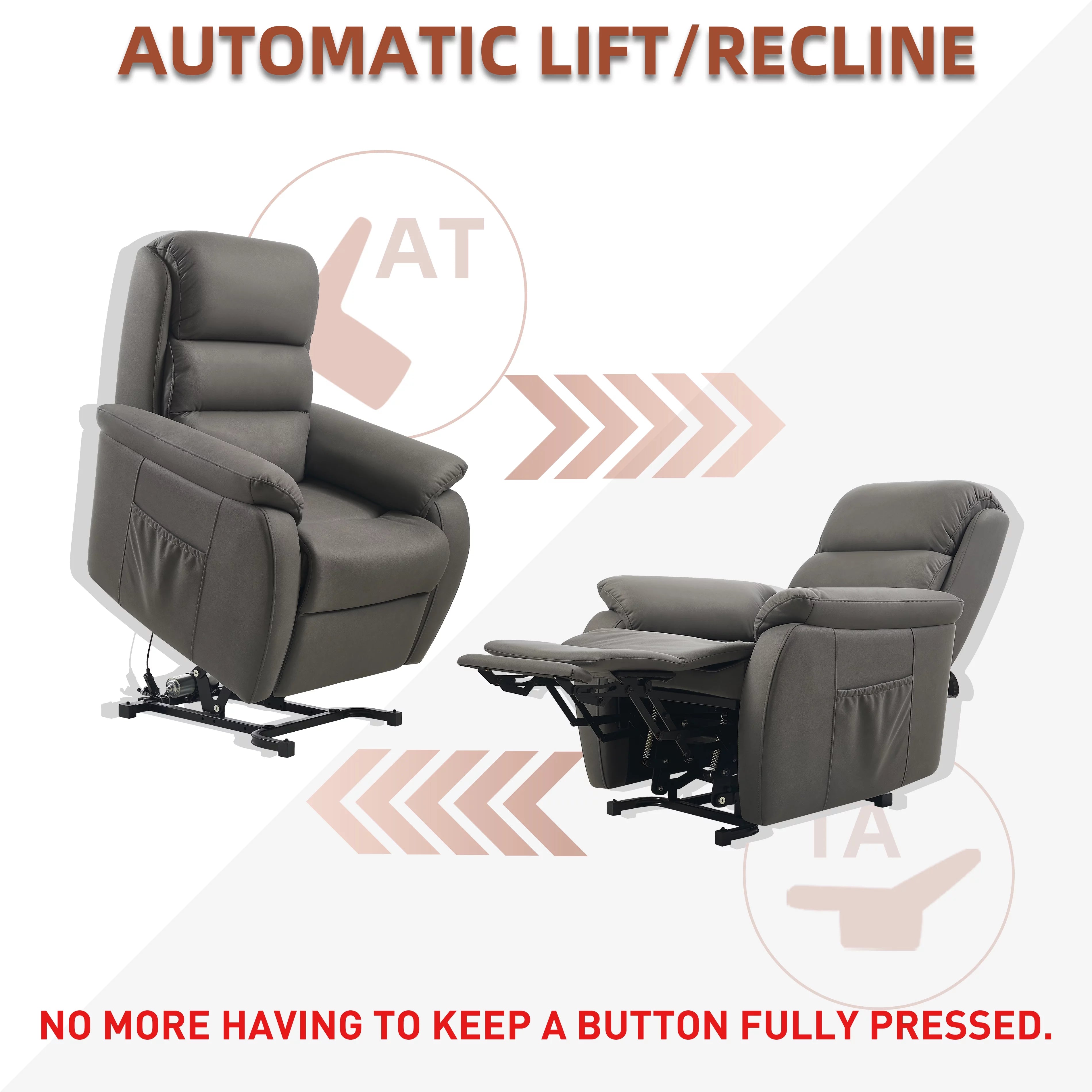 Large Power Lift Recliner with Massage and Heat, Fabric (Darkgrey) T5438