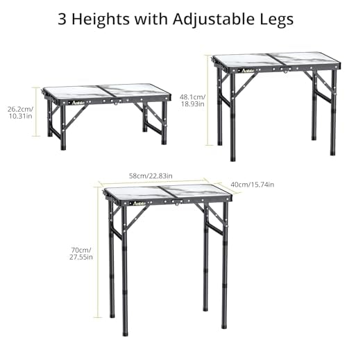Folding Camping Table with Storage Net, 3 Adjustable Height Aluminum Small Portable Table with Carry Handle I408475