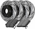 8pcs Ceramic Brake Pad Sets 4pcs Drilled and Slotted Rotors Kit Black W389330