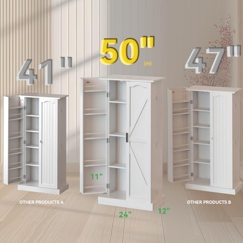Grey 50" LED Kitchen Pantry Cabinet with Doors and Adjustable Shelves Q79979