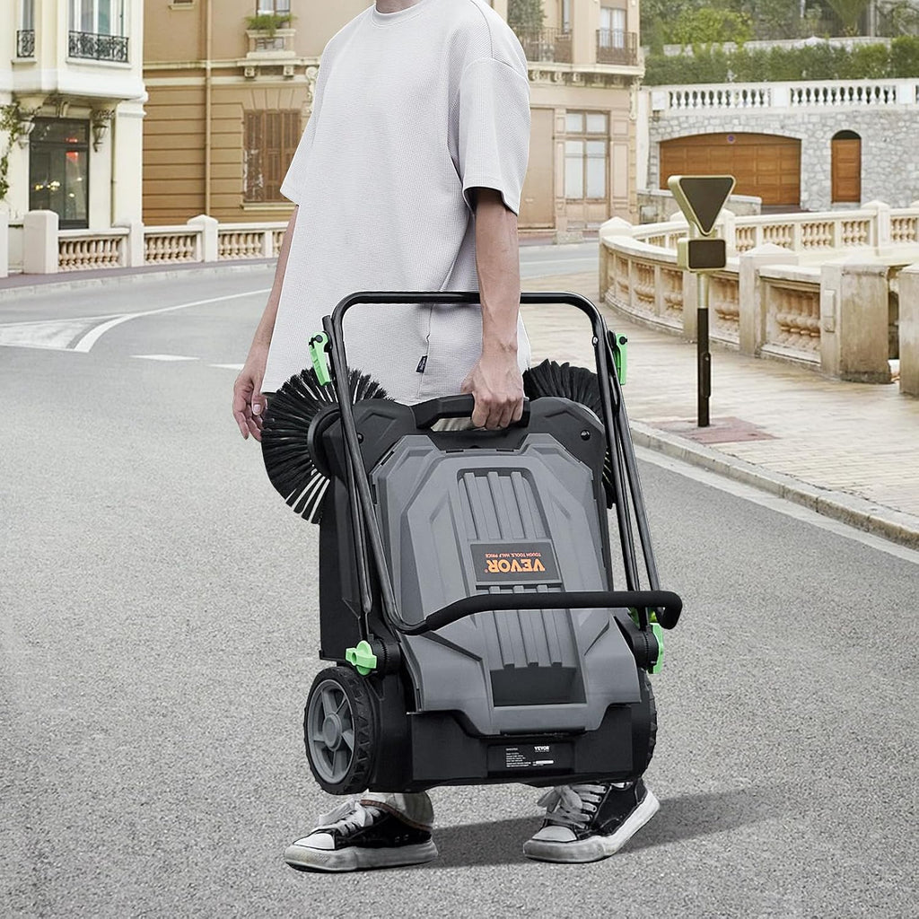 25.6" Sweeping Width Manual Non-Electric Floor Sweeper with 5-Gallon Waste Container X520