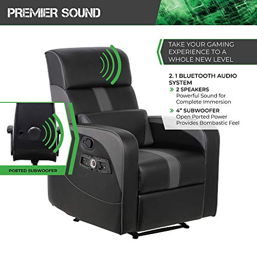 Black Recliner Gaming Chair with Bluetooth Audio System and Footrest C95784