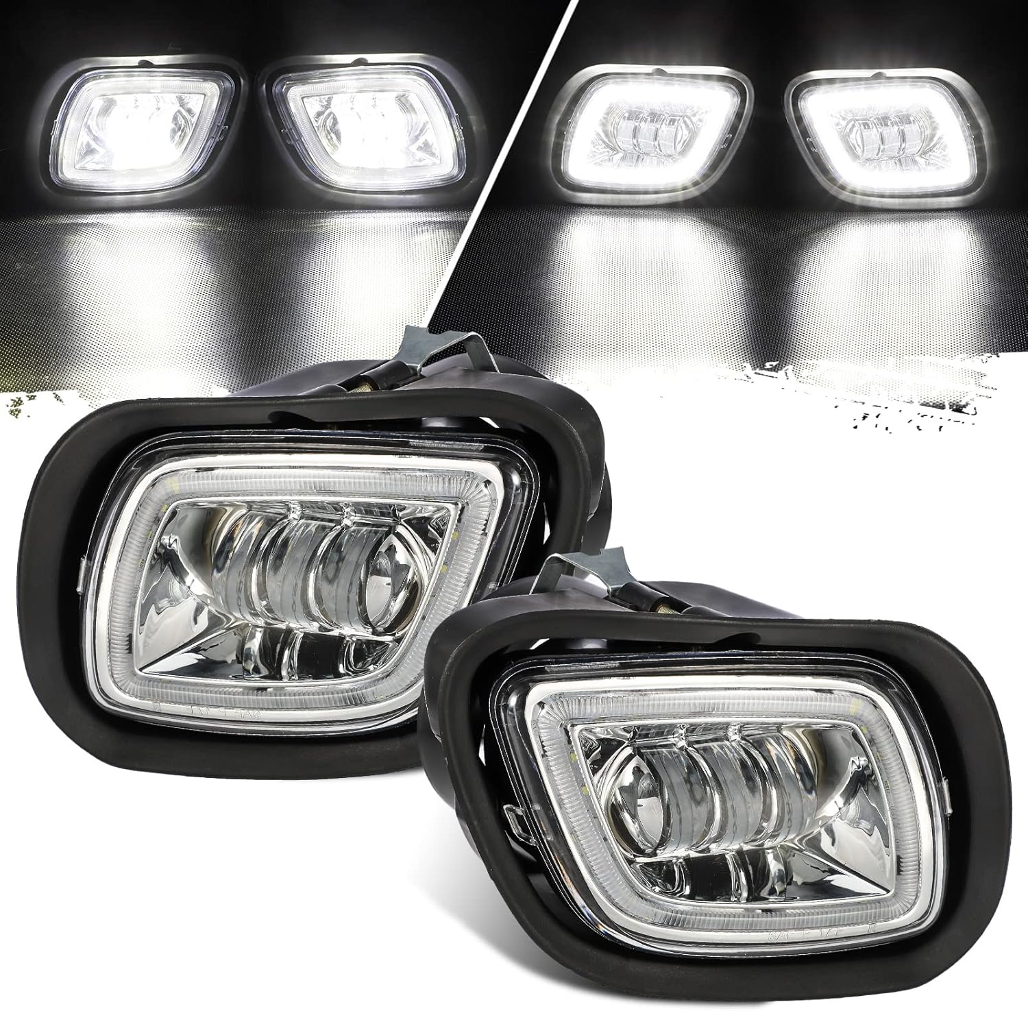 Pair Fog Lights with LED Halo Ring Clear Lens White Light 12V H122174