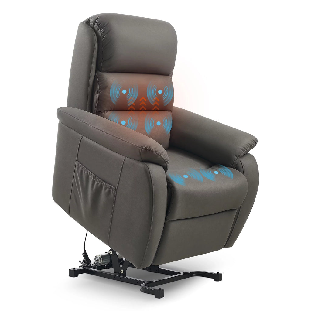 Large Power Lift Recliner with Massage and Heat, Fabric (Darkgrey) T5438
