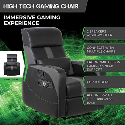 Black Recliner Gaming Chair with Bluetooth Audio System and Footrest C95784