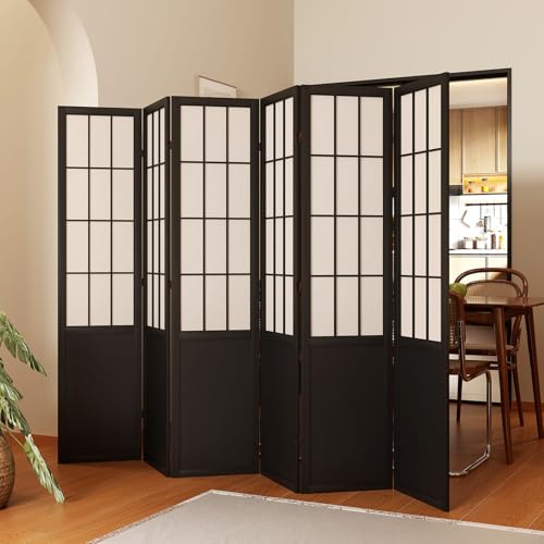 66.9Inch Tall Folding Wood Screen (4Panels, Black) Q97199