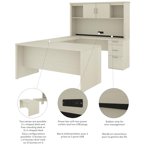 Bark Grey Executive Office Desk with Pedestal and Hutch B938199